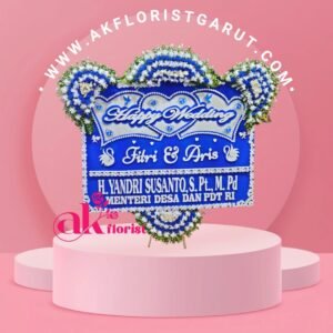 Bunga Papan Happy Wedding Garut Variasi Biru Putih