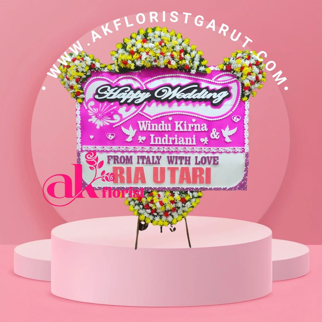 arangan Bunga Happy Wedding Garut AK Florist - Papan Bunga Pernikahan Elegan dan Mewah