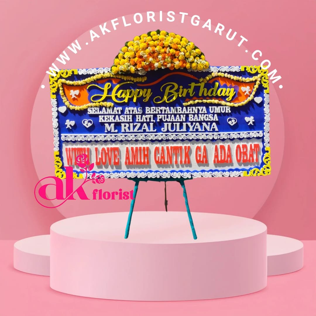 Karangan Bunga Ulang Tahun Garut menggunakan bunga segar premium dengan desain elegan untuk hadiah ulang tahun dari AK Florist Garut